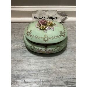 Vintage Royal Vienna Style Hand-Painted Floral Porcelain Trinket/Jewelry Box